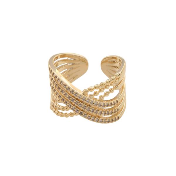 SODAJO WIDE LAYERED CRISS CROSS GOLD DIPPED ADJUSTABLE RING