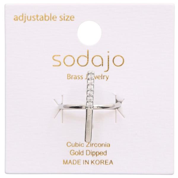 SODAJO METAL BAR CZ GOLD DIPPED ADJUSTABLE RING