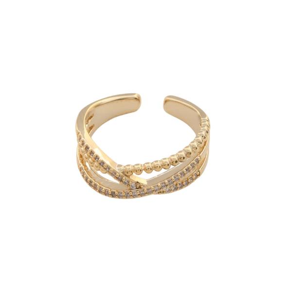 SODAJO CRISS CROSS BALL BEAD CZ GOLD DIPPED ADJUSTABLE RING
