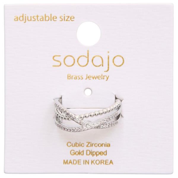 SODAJO CRISS CROSS BALL BEAD CZ GOLD DIPPED ADJUSTABLE RING