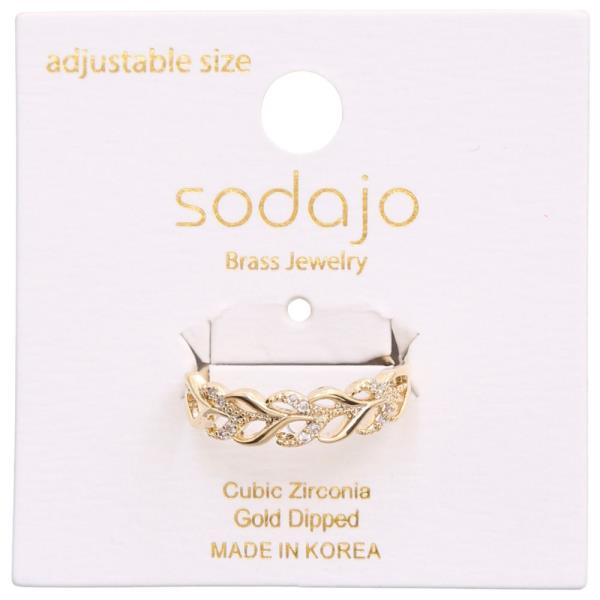 SODAJO LEAF PATTERN CZ GOLD DIPPED ADJUSTABLE RING