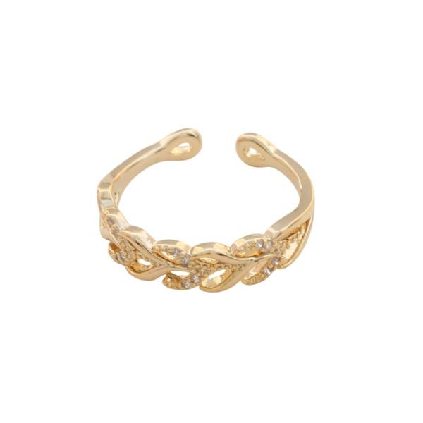 SODAJO LEAF PATTERN CZ GOLD DIPPED ADJUSTABLE RING