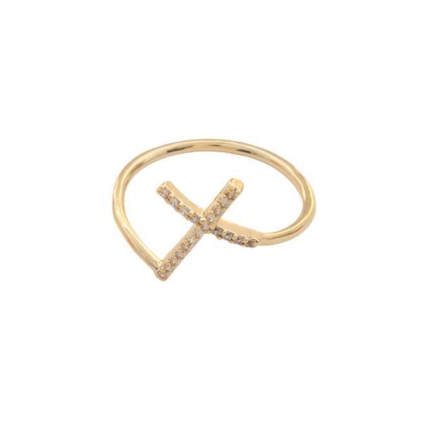 SODAJO CROSS PAVE CZ GOLD DIPPED ADJUSTABLE RING
