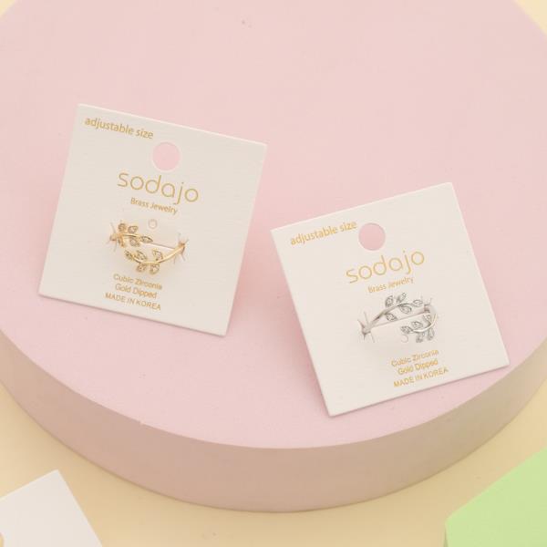SODAJO LEAF PATTERN CZ GOLD DIPPED ADJUSTABLE RING