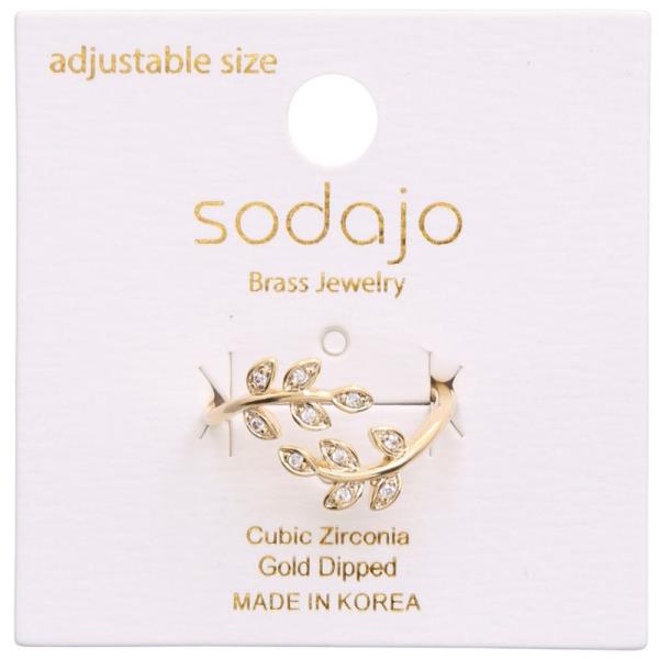 SODAJO LEAF PATTERN CZ GOLD DIPPED ADJUSTABLE RING