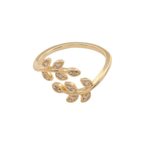 SODAJO LEAF PATTERN CZ GOLD DIPPED ADJUSTABLE RING