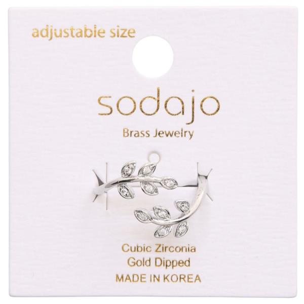 SODAJO LEAF PATTERN CZ GOLD DIPPED ADJUSTABLE RING