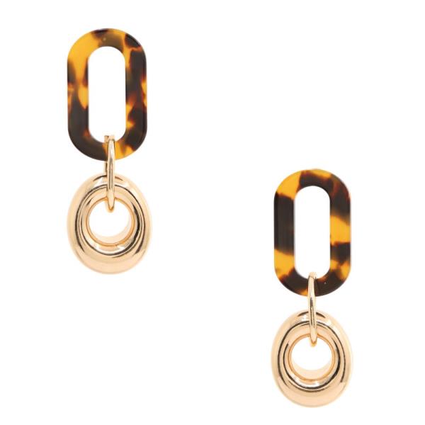 ACETATE OVAL CIRCLE LINK DANGLE EARRING