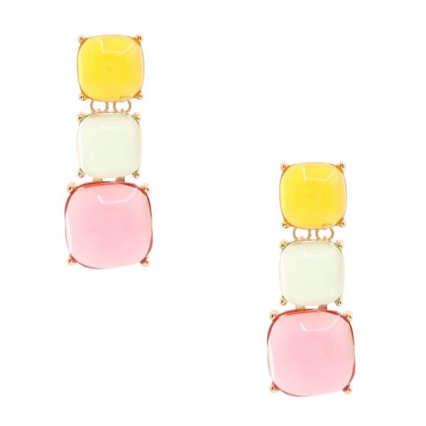 TRIPLE STONE DANGLE EARRING