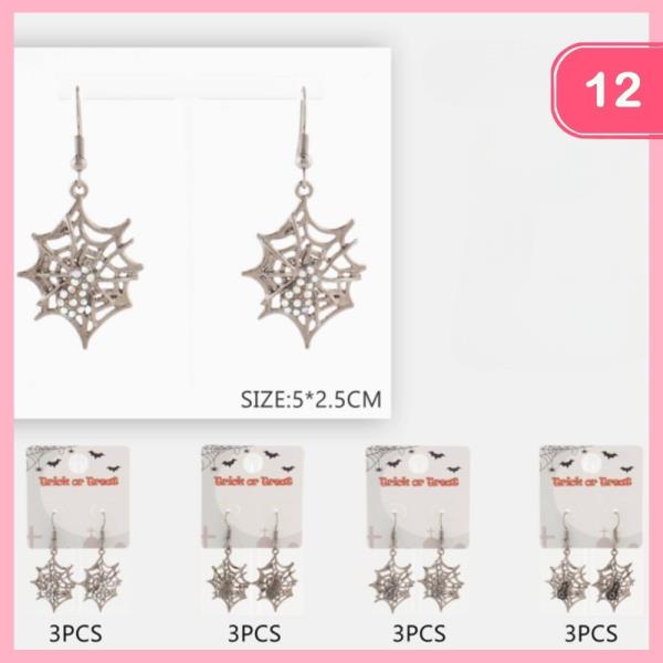 HALLOWEEN SPIDER WEB DANGLE EARRING (12 UNITS)
