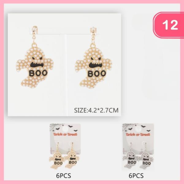HALLOWEEN GHOST BOO DANGLE EARRING (12 UNITS)