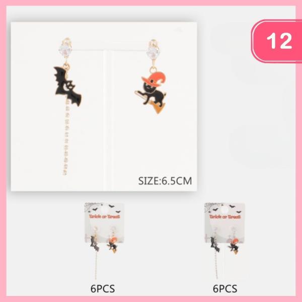 HALLOWEEN BAT CAT DANGLE EARRING (12 UNITS)