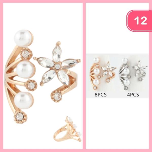 RHINESTONE PEARL RING (12 UNITS)