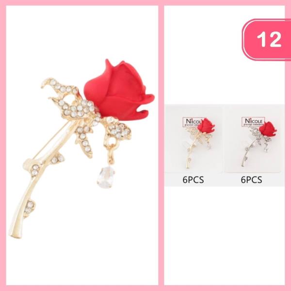 RHINESTONE ROSE BROOCH (12 UNITS)