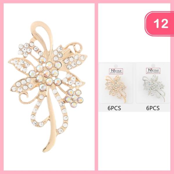 RHINESTONE FLOWER BROOCH (12 UNITS)