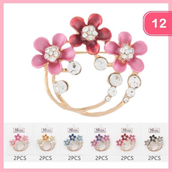 FLOWER RHINESTONE BROOCH (12 UNITS)