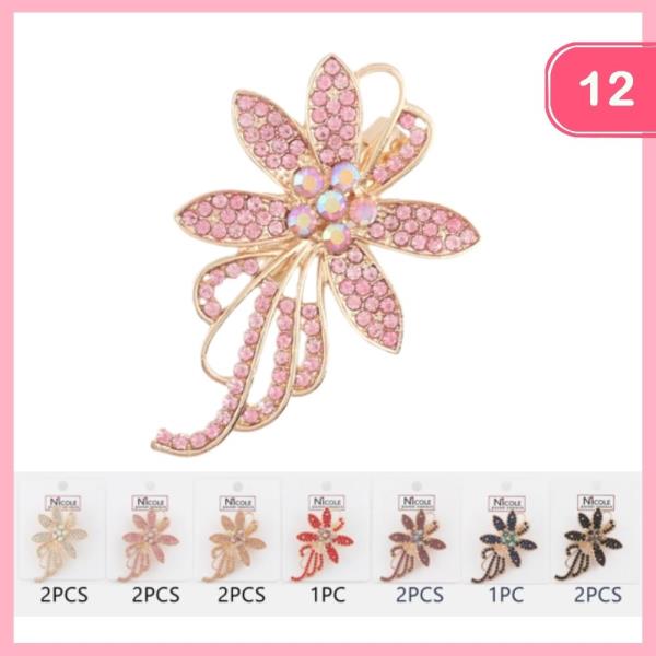 RHINESTONE FLOWER BROOCH (12 UNITS)