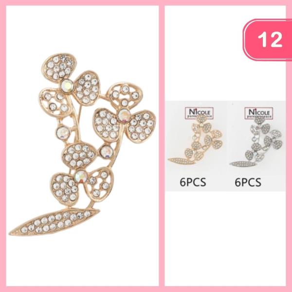 FLOWER RHINESTONE BROOCH (12 UNITS)