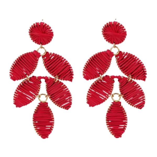 LEAF PATTERN RAFFIA DANGLE EARRING