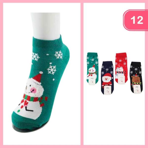 CHRISTMAS ANKLE SOCKS (12 UNITS)
