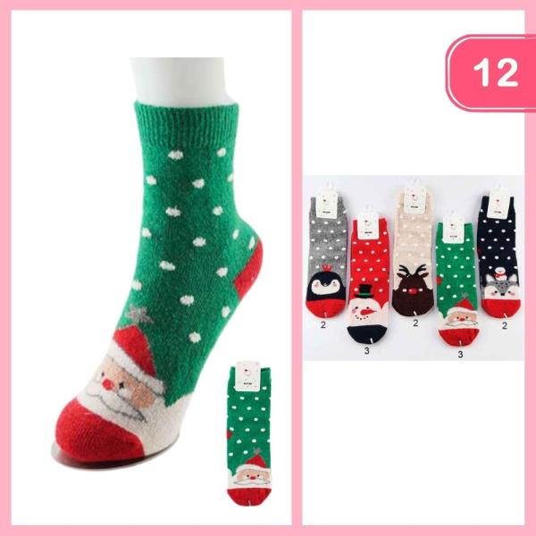 WARM POLKADOT CHRISTMAS SOCKS (12 UNITS)
