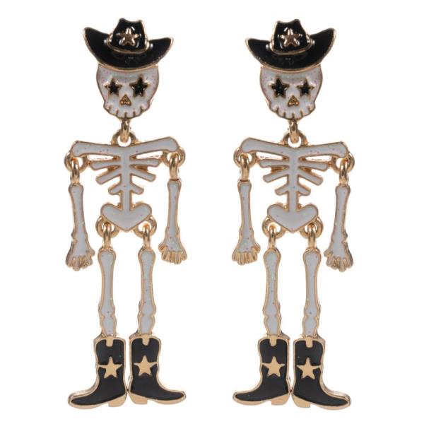 SKELETON WITH WESTERN HAT AND BOOTS POST EARRING