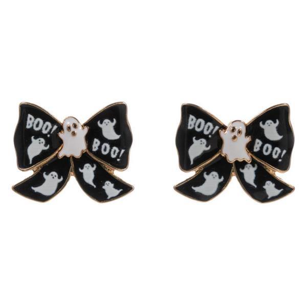 GHOST WITH ENAMELED BOW HYPOALLERGENIC TITANIUM EARRING