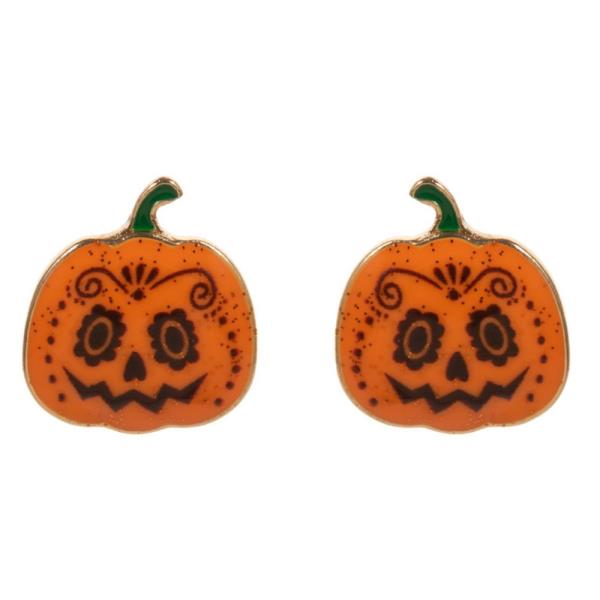 PUMPKIN WITH PATTERN HYPOALLERGENIC TITANIUM POST EARRING