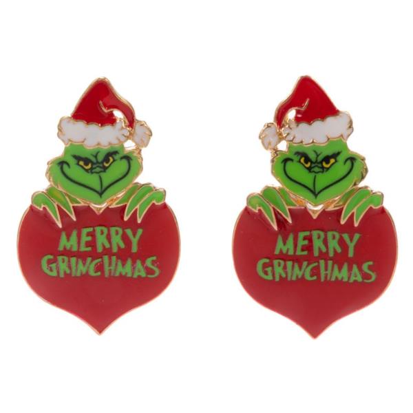 GRINCH MERRY CHRISTMAS ENAMEL HYPOALLERGENIC EARRING