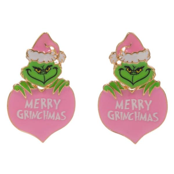 GRINCH MERRY CHRISTMAS ENAMEL HYPOALLERGENIC EARRING