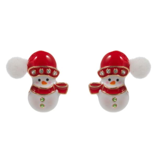 SNOWMAN SHAPED ENAMEL WITH SMALL POM POM HYPOALLERGENIC EARRING