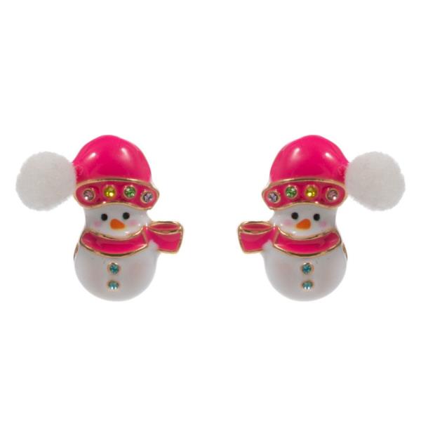 SNOWMAN SHAPED ENAMEL WITH SMALL POM POM HYPOALLERGENIC EARRING