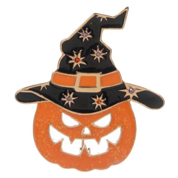 PUMPKIN WITH WITCH HAT SINGLE BROOCH