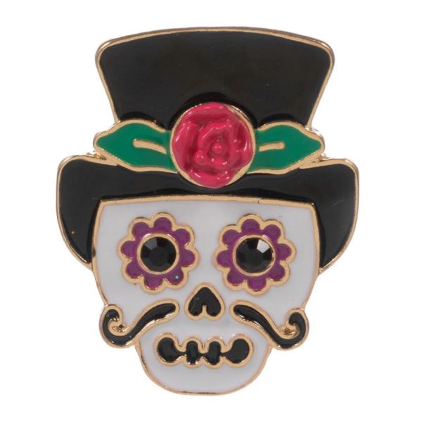 SKULL SHAPED ENAMEL WITH FLOWER SINGLE BROOCH