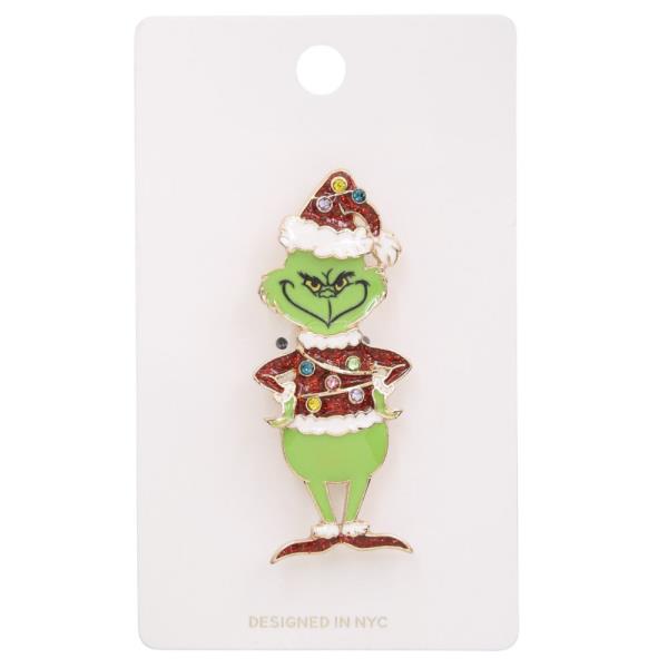 GRINCH SHAPED ENAMELED SINGLE BROOCH