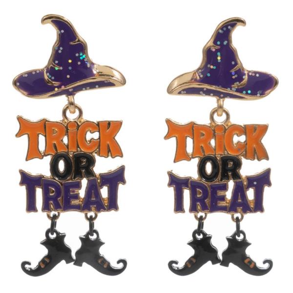 WITCH HAT WITH TRICK OR TREAT GHOST HYPOALLERGENIC EARRING