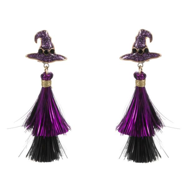 WITCH HAT SHAPED ENAMEL WITH METALLIC TASSEL HYPOALLERGENIC EARRING