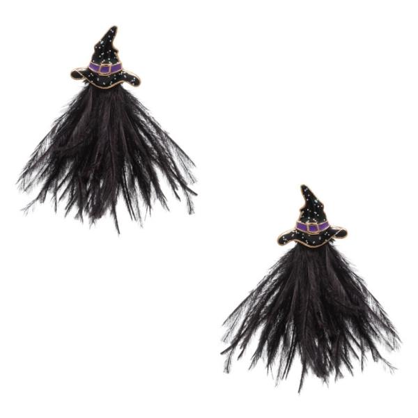 FEATHER TASSEL WITH WITCH HAT POST EARRING