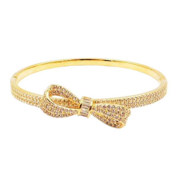 18K BRASS PAVE BOW HINGED BANGLE BRACELET