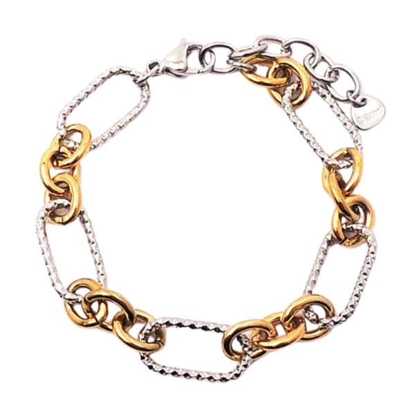 TWO TONE CLIP CHAIN METAL BRACELET