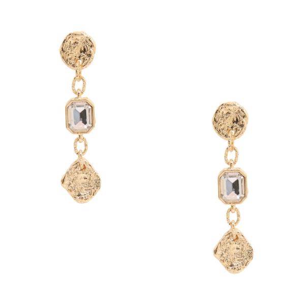 STONE COIN LINK METAL DANGLE EARRING
