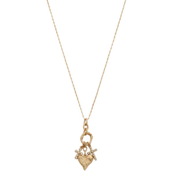 HEART SHAPE CROSS CHARM METAL NECKLACE