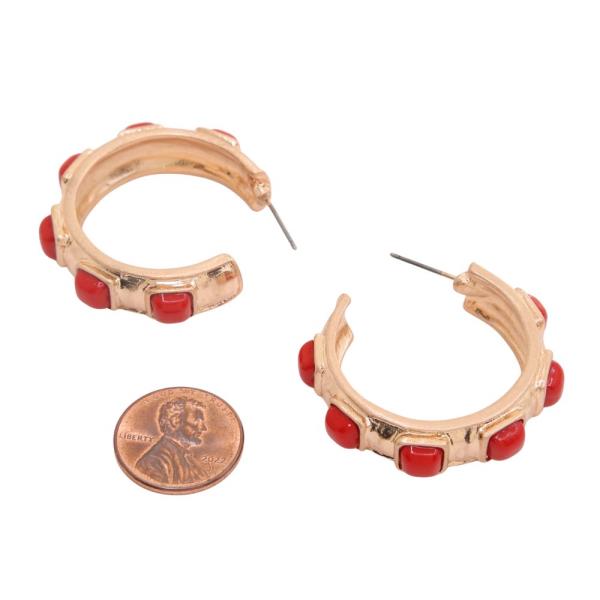 SQUARE BEAD OPEN HOOP METAL EARRING
