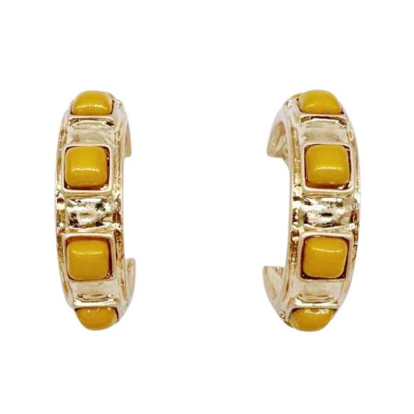 SQUARE BEAD OPEN HOOP METAL EARRING