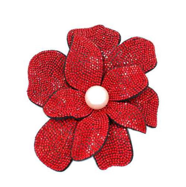 RHINESTONE FLOWER PEARL CENTER STATEMENT BROOCH PIN