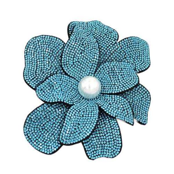 RHINESTONE FLOWER PEARL CENTER STATEMENT BROOCH PIN