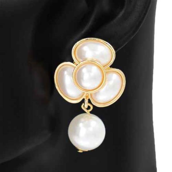 PEARL FLOWER LINK BEAD DANGLE EARRING
