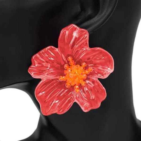RESIN BEADED CENTER BOLD FLOWER EARRING