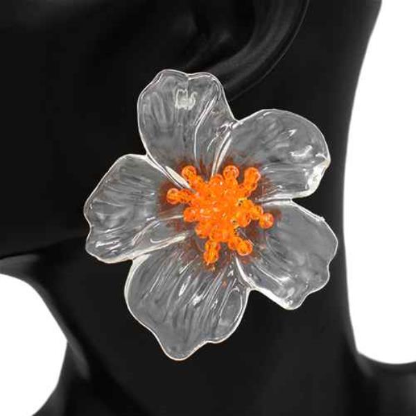 RESIN BEADED CENTER BOLD FLOWER EARRING