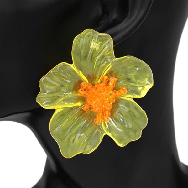 RESIN BEADED CENTER BOLD FLOWER EARRING